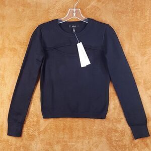 AQUA Womens Sweater Small Black Pullover Crew Cut Out Fitted Rayon Knit